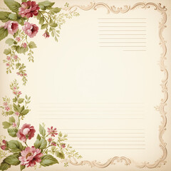 Square blank vintage floral paper background for printable digital paper, art stationery and greeting card illustration