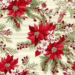 Tuinposter Floral seamless plaid, tartan, check pattern with flowers, tileable country style print for wallpaper, wrapping paper, scrapbook, fabric and product design © Anneleven