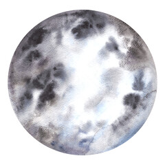 Fantastic space planet, moon with beautiful texture and stains. Watercolor illustration isolated on transparent background. colorful abstract geometric circle © Marina