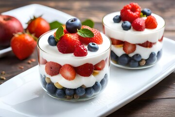 Yogurt Parfait with Fruits strawberries and berries 