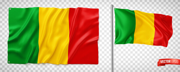 Vector realistic illustration of Malian flags on a transparent background. - 638777801