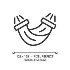 2D pixel perfect black hammock icon, isolated vector, editable hiking gear thin line illustration.