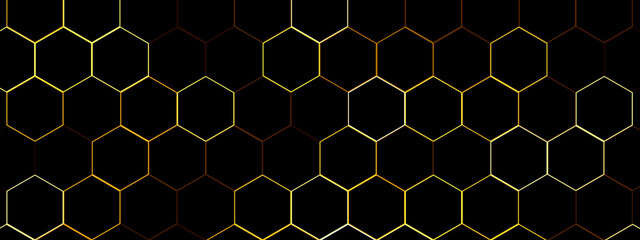 Obraz premium abstract black hexagon background design a dark honeycomb grid pattern. . Black geometric background .