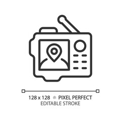 2D pixel perfect black GPS icon, isolated vector, editable hiking gear thin line illustration.