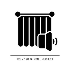 2D pixel perfect soundproof curtain glyph style icon, isolated vector, soundproofing solid illustration.