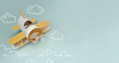 The idea of recycling a roll of toilet paper into a toy airplane. Craft idea for children's...
