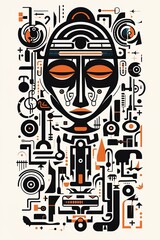 Fototapeta na wymiar Egyptian abstract poster design in hieroglyphic signs style. Generative Ai
