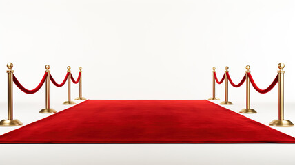 Red carpet and golden barrier isolated on white background
