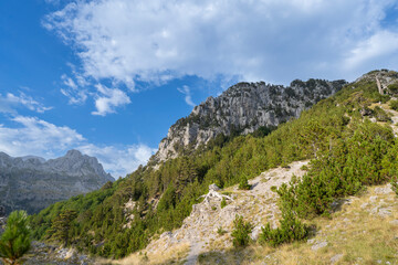 Fototapeta na wymiar Theth, Albania mountain blue sky