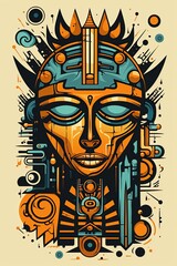 Fototapeta na wymiar Egyptian Pharaoh funeral mask abstract poster design. Generative Ai illustration