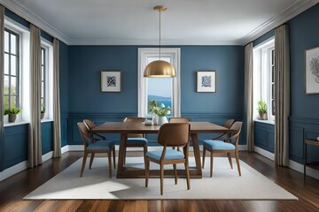 Naklejka na ściany i meble Blue Table and Chairs on a Luxurious Terrace