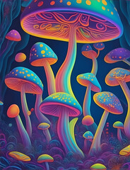 Default Psychedelic mushroom with neon colors and a swirling