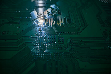 Electronic circuit board background. Abstract digital technology background. Electronic computer hardware technology. Motherboard digital chip. Tech background.