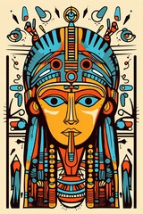 Egyptian Pharaoh funeral mask abstract poster design. Generative Ai illustration