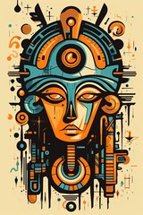 Egyptian Pharaoh funeral mask abstract poster design. Generative Ai illustration