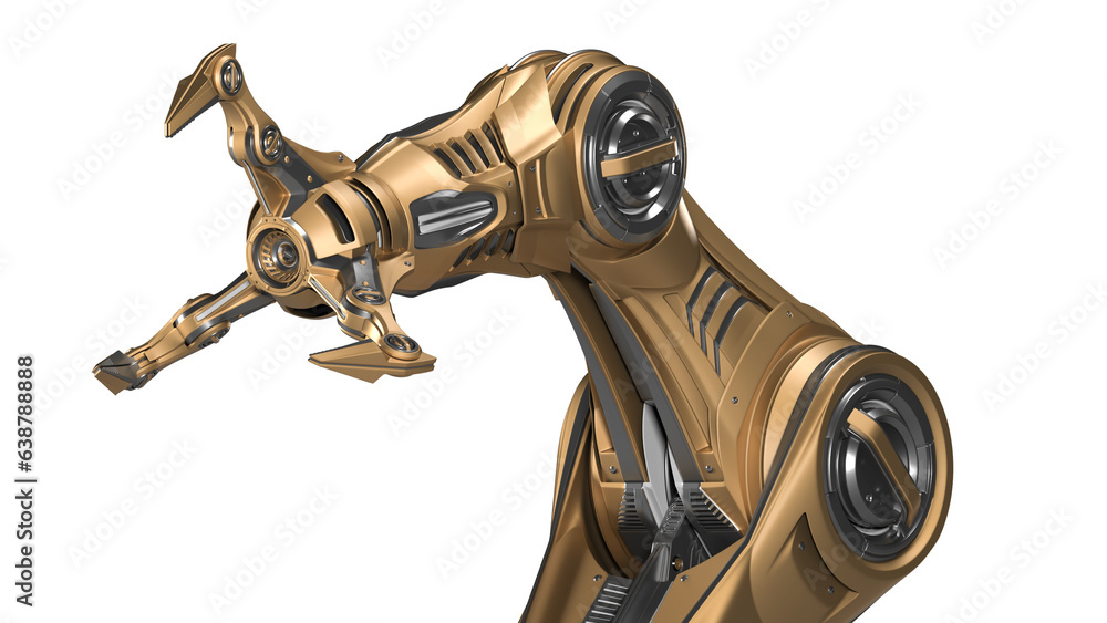 Poster sci-fi robotic arm or detailed futuristic claw. gripper manipulator or industrial assembly robot. 3d