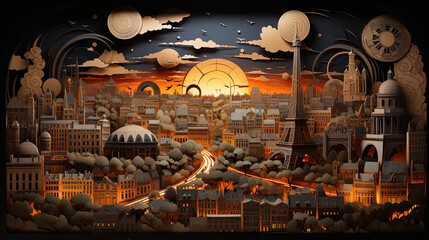 Paris cityscape  paper art, generative ai
