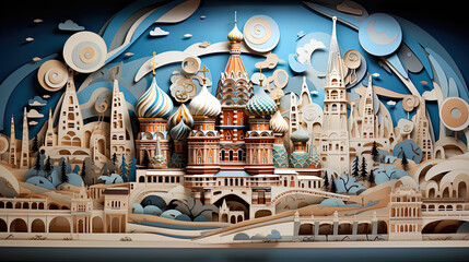 Moscow cityscape, paper art, generative ai - obrazy, fototapety, plakaty