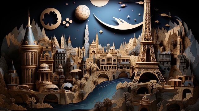 Paris cityscape  paper art, generative ai - Powered by Adobe