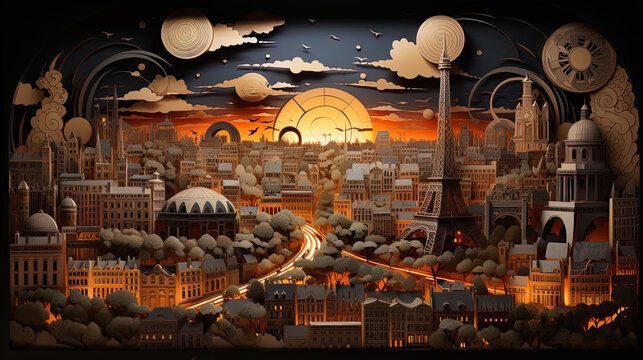Paris cityscape  paper art, generative ai