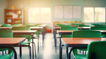 Fototapeta premium School classroom in blur background without young student