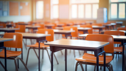 School classroom in blur background without young student