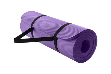 A purple yoga mat on a white background. 