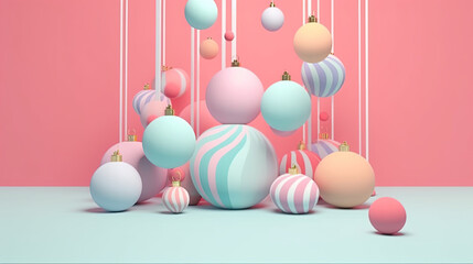 Christmas ornaments balls 3D pastel background