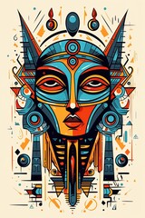 Egyptian Pharaoh funeral mask abstract poster design. Generative Ai illustration