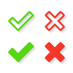 Check mark and x cross icon vector. Approve and reject sign symbol