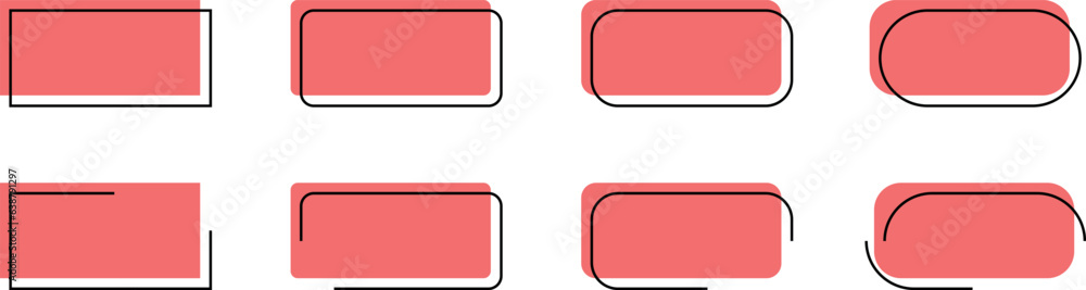 Wall mural red quote vector bubbles for text, speech. quotation box frames with borders design for comment, tit