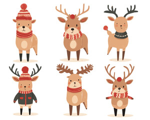 set of christmas reindeers vector