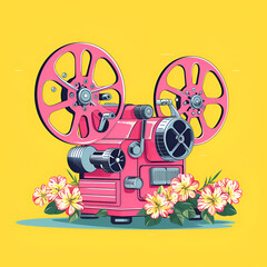 Retro movie projector yellow and pink 
