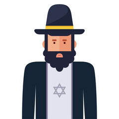 Jew Male flat style vector illustration, Jewish person with beard wearing a hat and star on the chest, Hebrew, Israelite, Semite, Judaist stock vector image