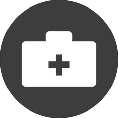 first aid kit icon in black circle.