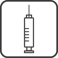 hypodermic syringe icon in thin line black square frames.