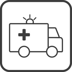 ambulance icon in thin line black square frames.