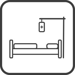hospital bed icon in thin line black square frames.