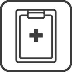 medical report icon in thin line black square frames.