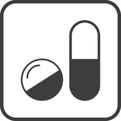 pill icon in thin line black square frames.