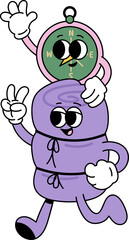 Groovy sleeping bag and compass character illustration