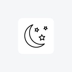 Moon and Stars Illuminate the Night Line Icon
