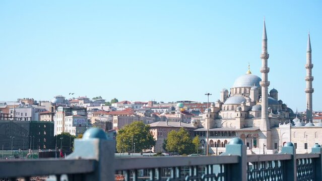 New Mosque or Valide Sultan Mosque on the other side of Golden Horn strait. The best Istanbul sights and historical landmarks