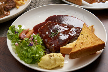 Pork tenderloin steak with red wine 