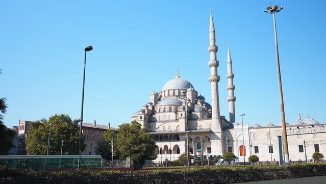 New Mosque or Valide Sultan Mosque on the other side of Golden Horn strait. The best Istanbul sights and historical landmarks