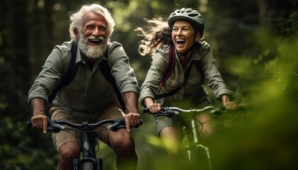 an old man and a daughter on a bicycle