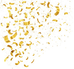 Falling isolated Gold Confetti. Glossy golden festive tinsel.