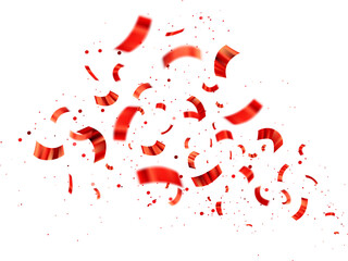 Falling isolated Red Confetti. Glossy red festive tinsel.