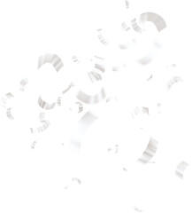 Falling Isolated Silver Confetti. Glossy White Festive Tinsel. Foil Serpentine