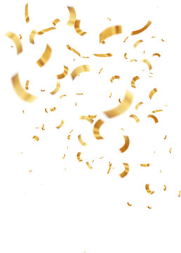 Falling isolated Gold Confetti. Glossy golden festive tinsel.